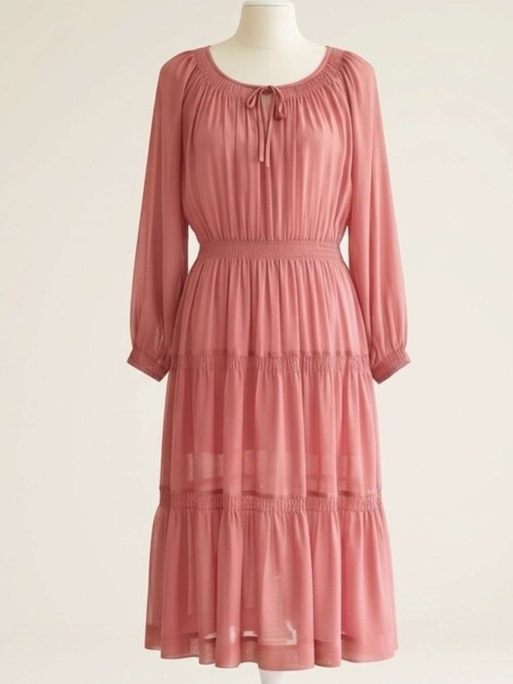 VTG 70s Ayres by E. Eysen Sheer Chiffon Tiered Peasant Dress Size 12 ILGWU USA